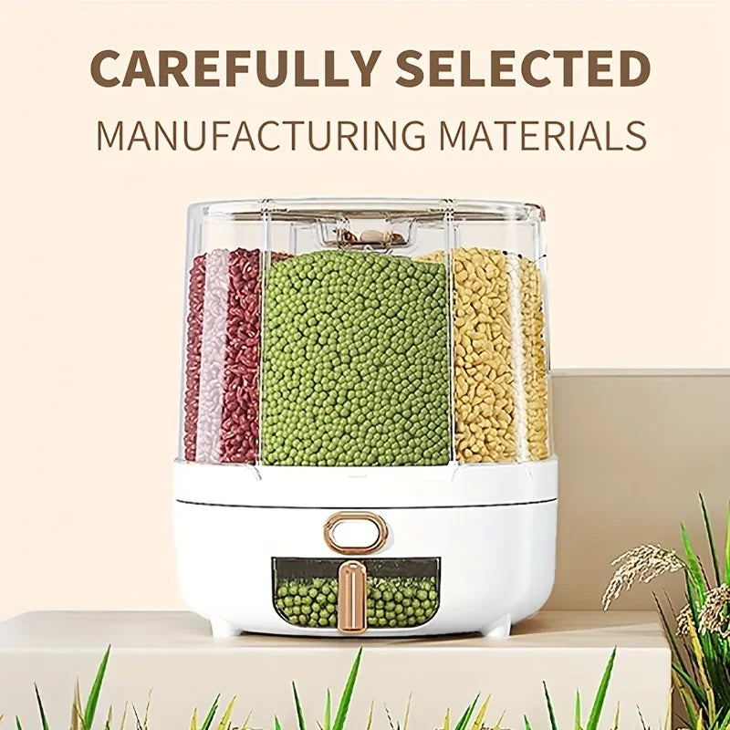 Storeza™️  6-Compartment 360° Rotating Airtight Food Storage Container - Moisture-Proof for Cereal, Candy, Rice - Kitchen Pantry Organizer