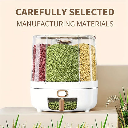 Storeza™️  6-Compartment 360° Rotating Airtight Food Storage Container - Moisture-Proof for Cereal, Candy, Rice - Kitchen Pantry Organizer