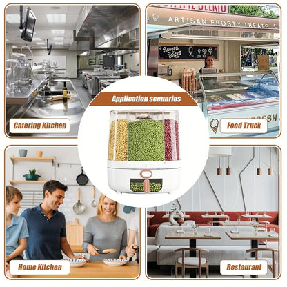 Storeza™️  6-Compartment 360° Rotating Airtight Food Storage Container - Moisture-Proof for Cereal, Candy, Rice - Kitchen Pantry Organizer