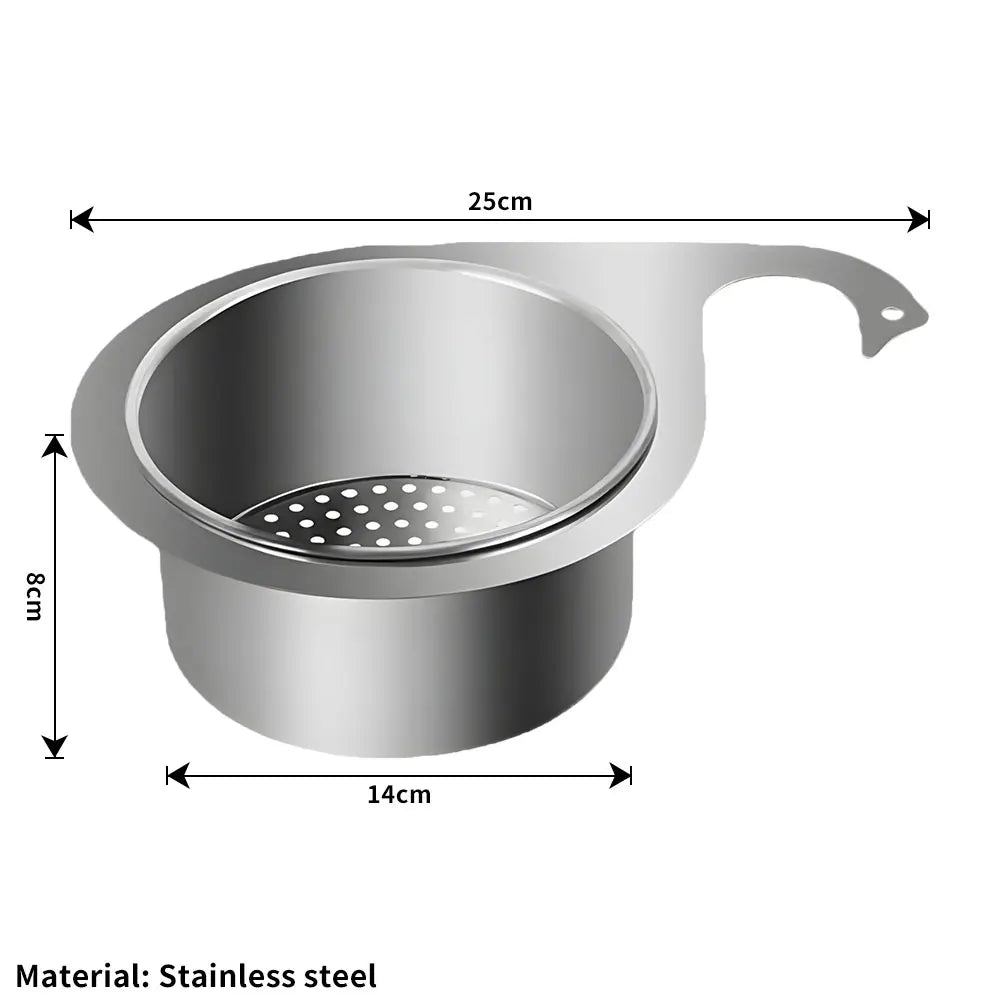 SinkNest™️ Stainless Steel Kitchen Swan Sink Strainer Basket Hanging Waste Drain Filter Basket Fruit Vegetable Drainer Sponge Rack Storage