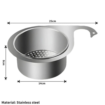 SinkNest™️ Stainless Steel Kitchen Swan Sink Strainer Basket Hanging Waste Drain Filter Basket Fruit Vegetable Drainer Sponge Rack Storage