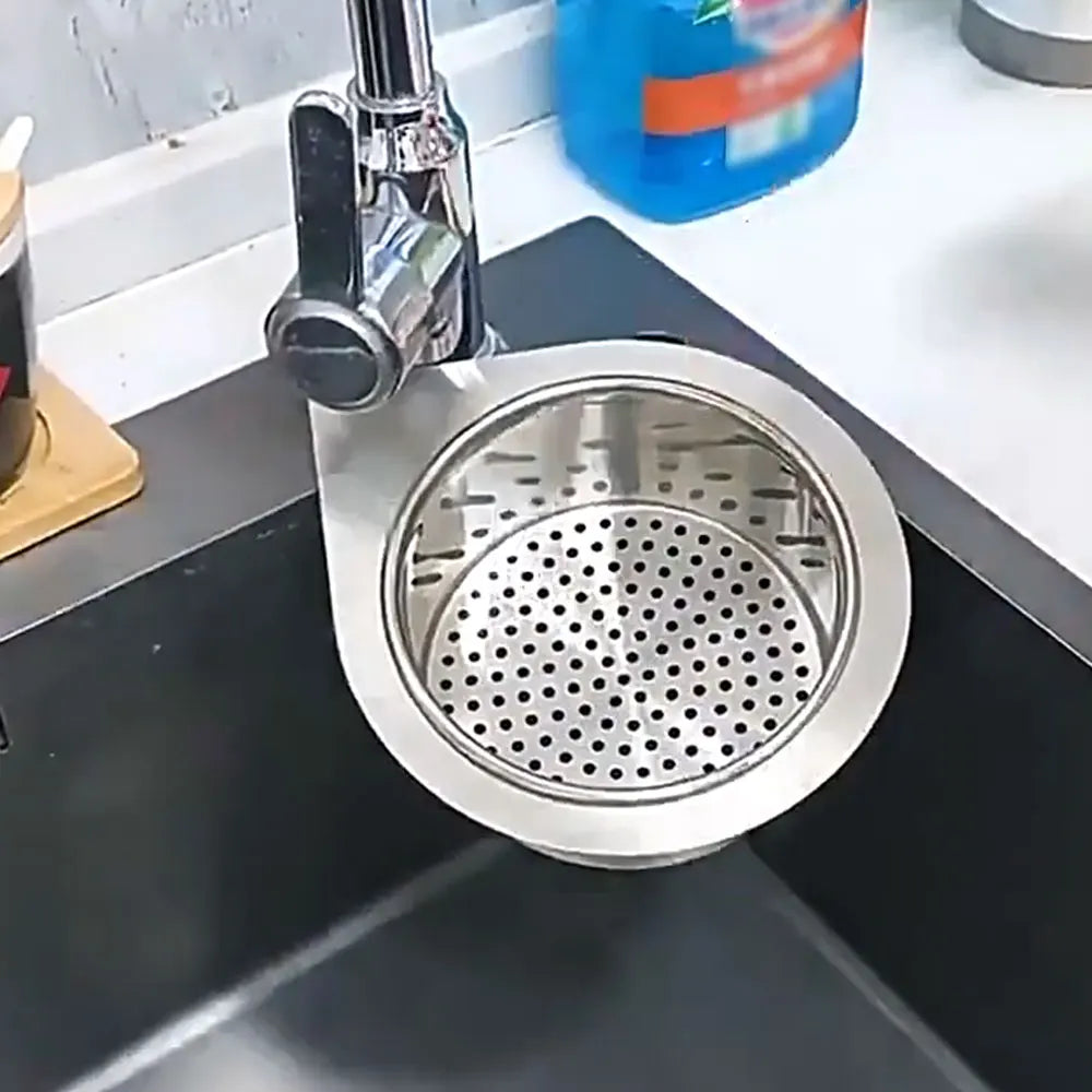 SinkNest™️ Stainless Steel Kitchen Swan Sink Strainer Basket Hanging Waste Drain Filter Basket Fruit Vegetable Drainer Sponge Rack Storage