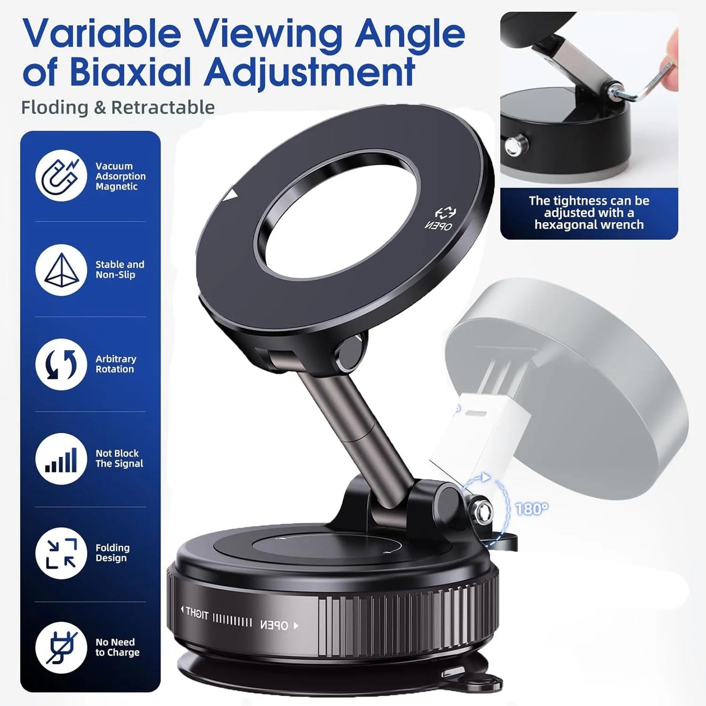 MagLock360Pro™ Magnetic Suction Cup Phone Mount for Magsafe 360° Adjustable Magnetic Car Phone Holder Pocket Size Foldable Car Mount