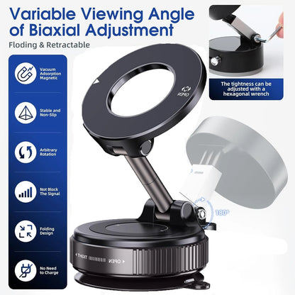 MagLock360Pro™ Magnetic Suction Cup Phone Mount for Magsafe 360° Adjustable Magnetic Car Phone Holder Pocket Size Foldable Car Mount