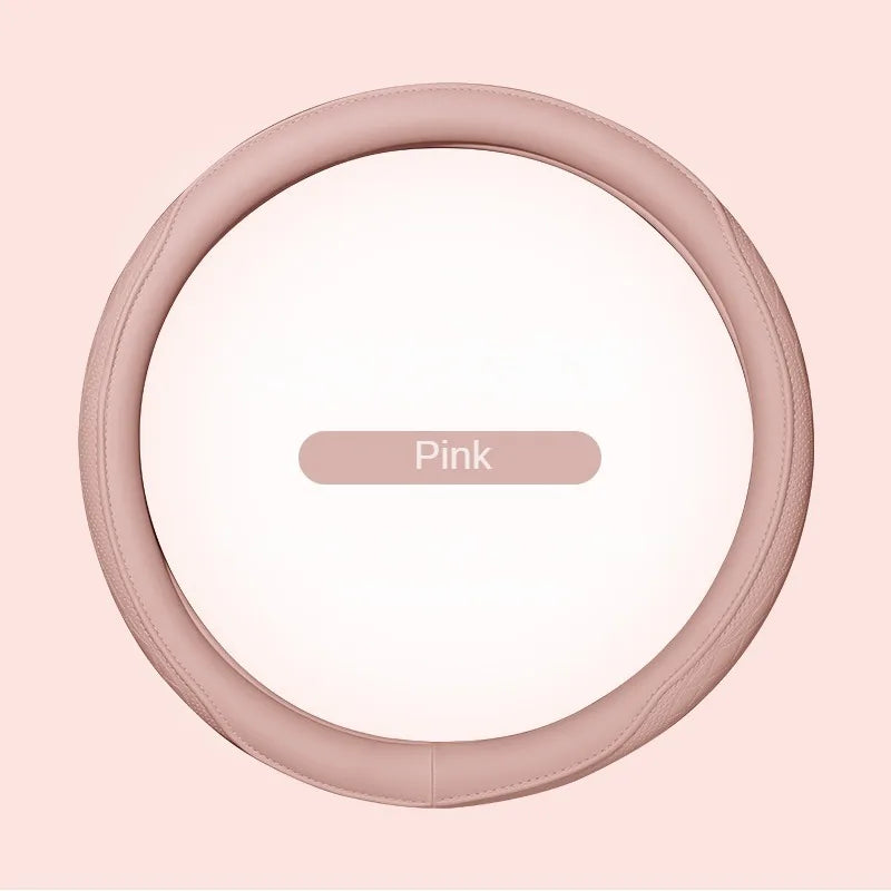 LeatherGripDrive™ Leather Perforated Patchwork Car Steering Wheel Cover, Non-slip, Breathable, Universal 15 Inch (Approx. 38cm)