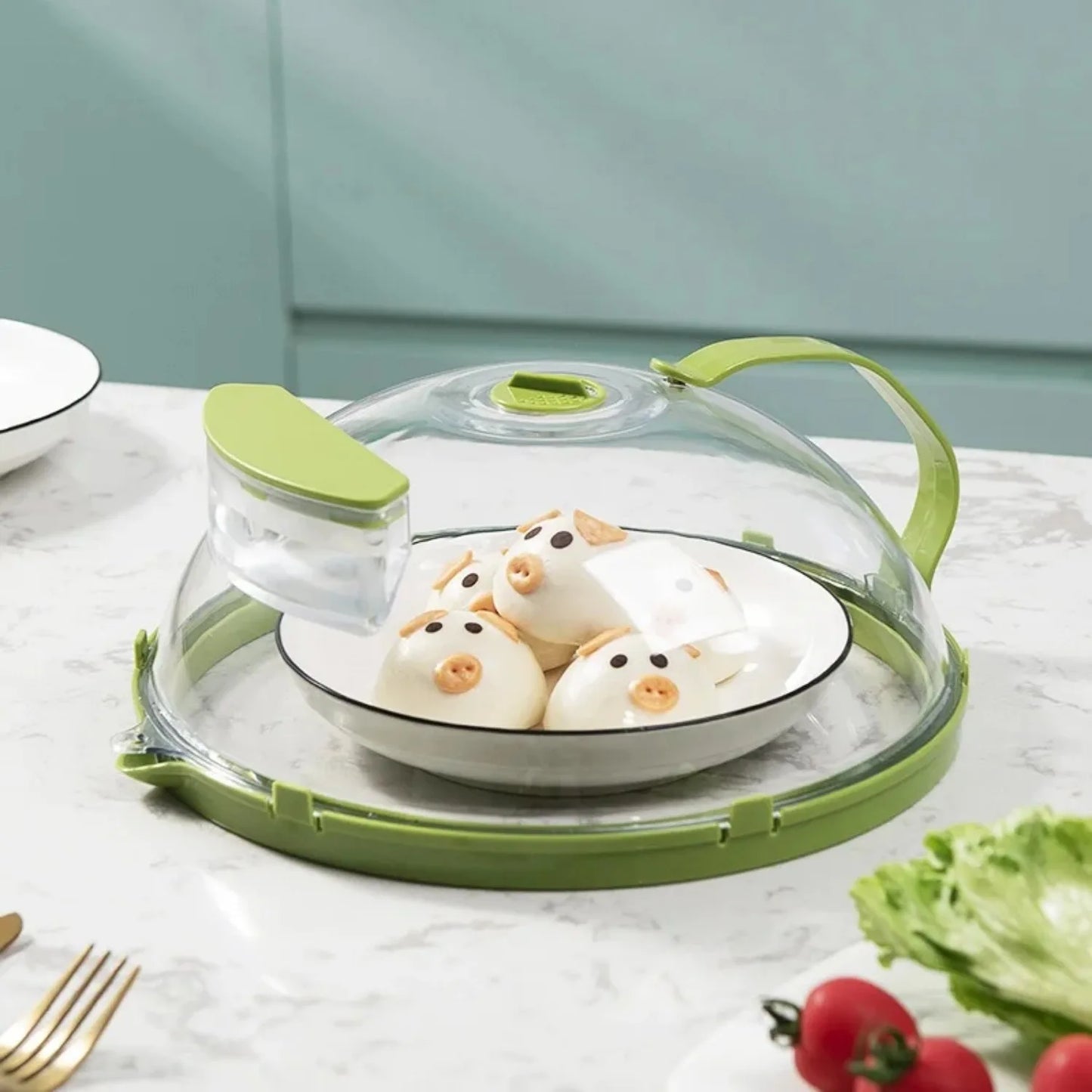 EasySteam™️ Microwave Cover for Food Clear Microwave Splatter Cover with Water Steamer and Handle 10 Inch Plate Covers Kitchen Gadgets