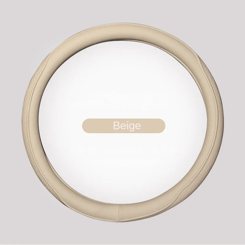 LeatherGripDrive™ Leather Perforated Patchwork Car Steering Wheel Cover, Non-slip, Breathable, Universal 15 Inch (Approx. 38cm)