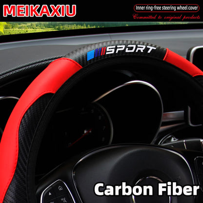 LuxurySporty™ 3PCS PU Leather Carbon Fiber Sport Car Steering Wheel Cover Handbrake Gearshift Automotive Accessories Rimless Design