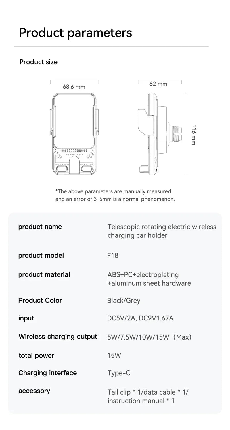 AutoRotateChargeGrip™ Auto Clamping 15W Wireless Car Charger Adapter Super Fast Charging Air Vent Phone Holder for IPhone 17 16 15 Pro Max for Samsung