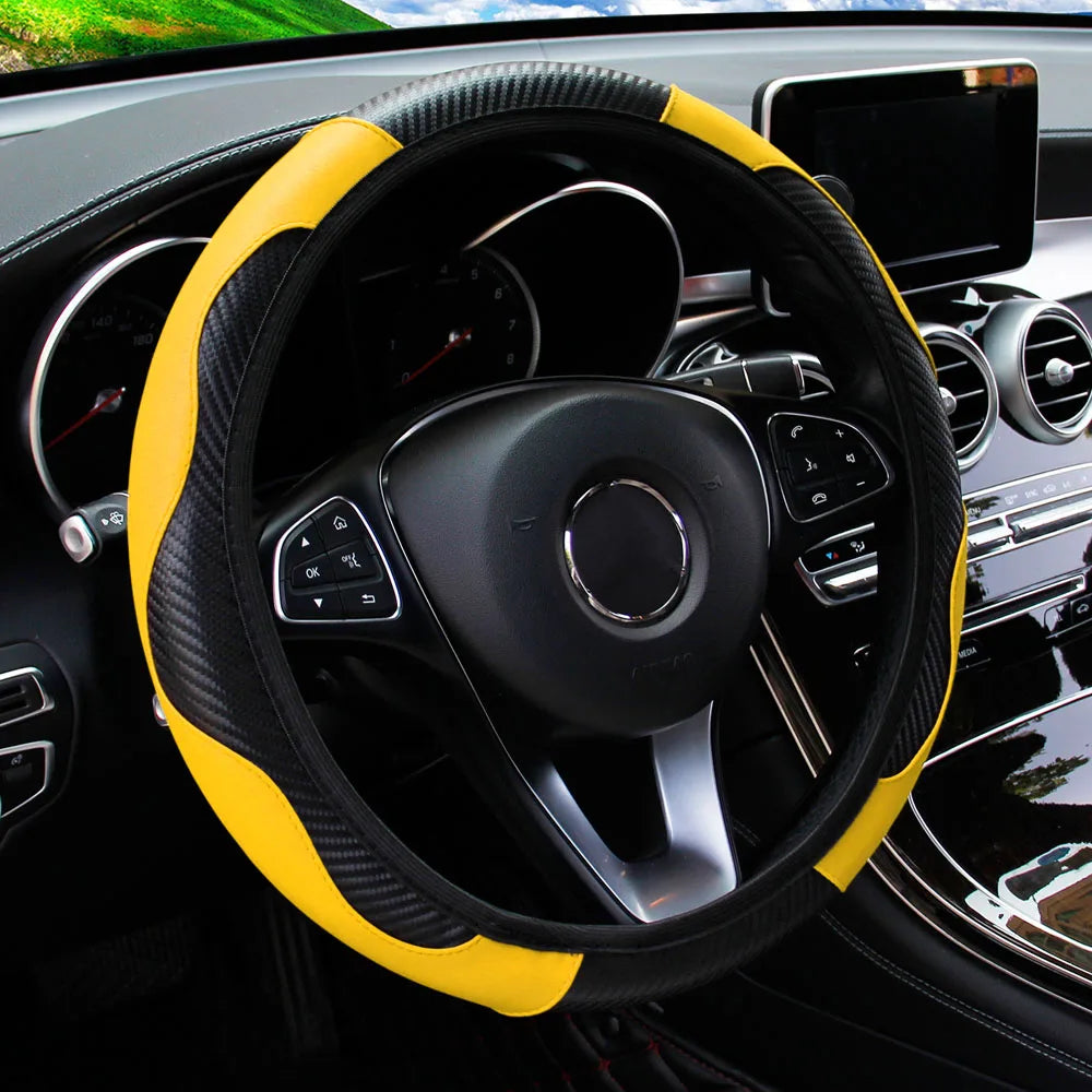 SportyDrive™ Fiber Leather Car Steering Wheel Cover without Inner Ring Suitable for 14.5-15 Inches of Automotive Supplies
