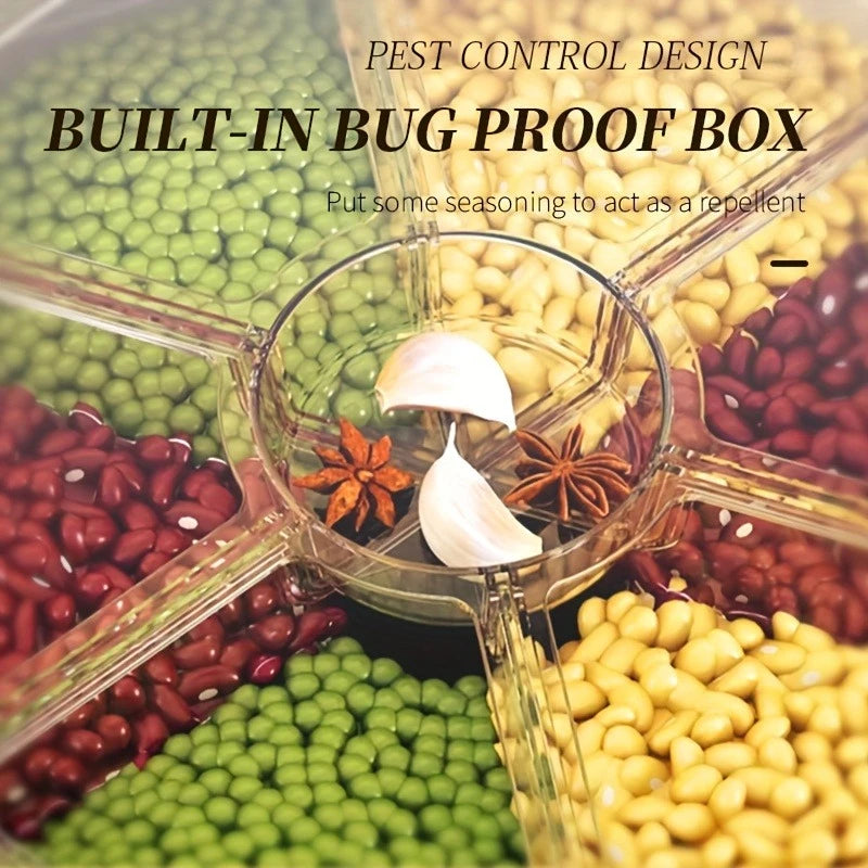 Storeza™️  6-Compartment 360° Rotating Airtight Food Storage Container - Moisture-Proof for Cereal, Candy, Rice - Kitchen Pantry Organizer